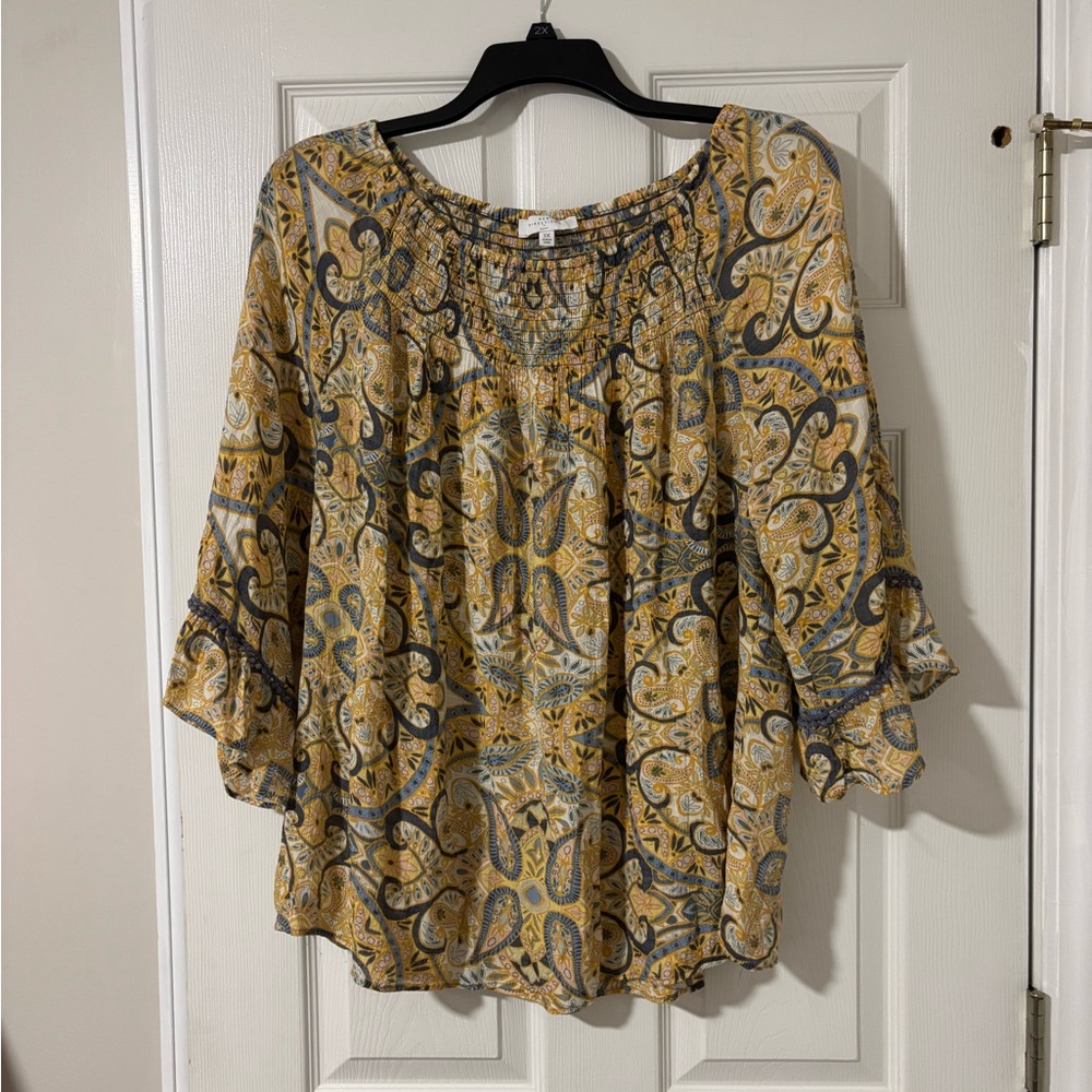 New Directions Paisley Blouse - Mustard and Navy